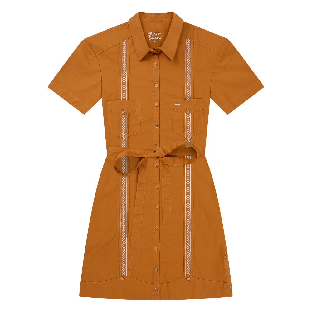 Tejas Guayabera Dress - Burnt Orange