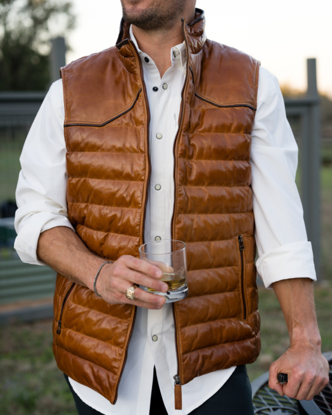 Maverick Leather Vest - Cognac