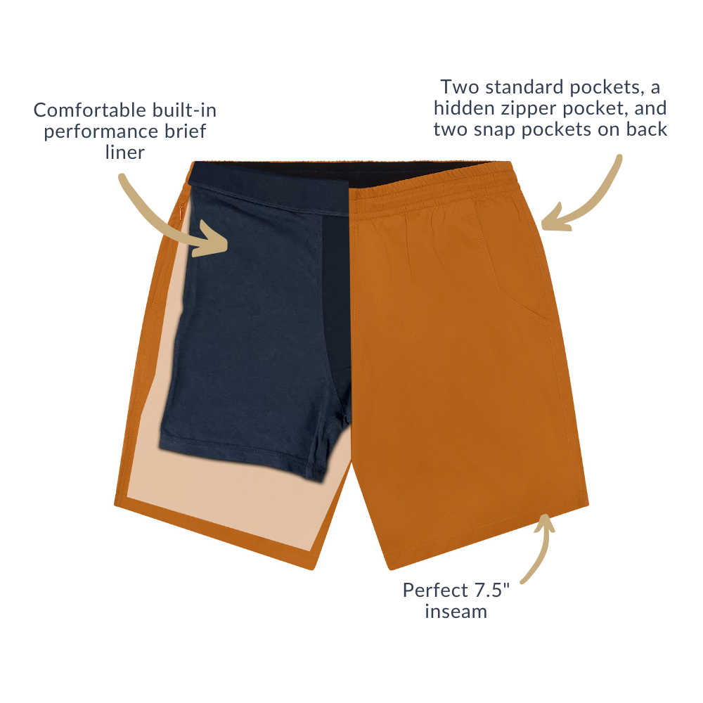 Waterloo Swim Shorts - 7.5 in Inseam - Burnt Orange