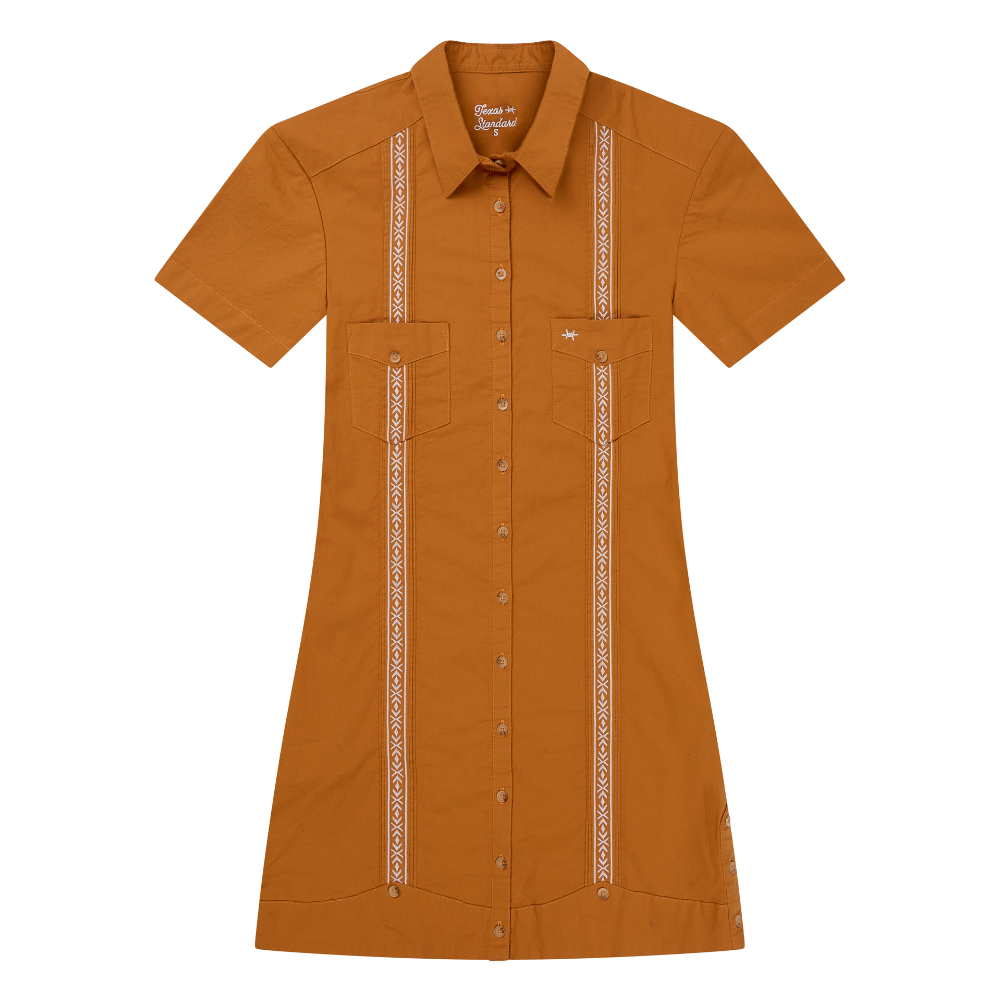 Tejas Guayabera Dress - Burnt Orange