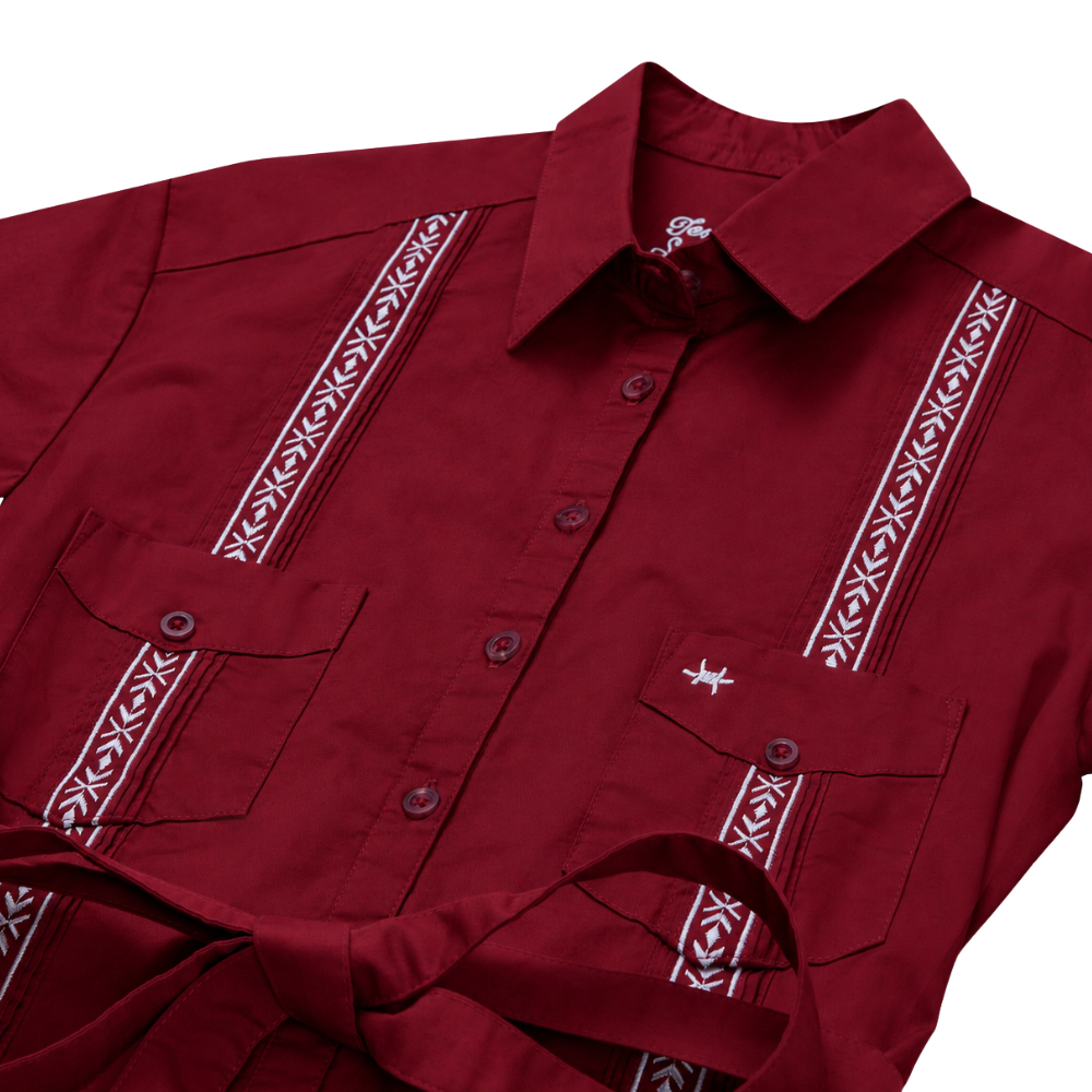 Tejas Guayabera Dress - Maroon