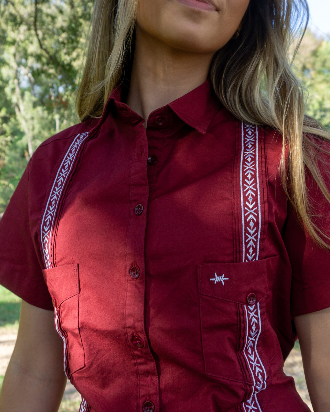 Tejas Guayabera Dress - Maroon