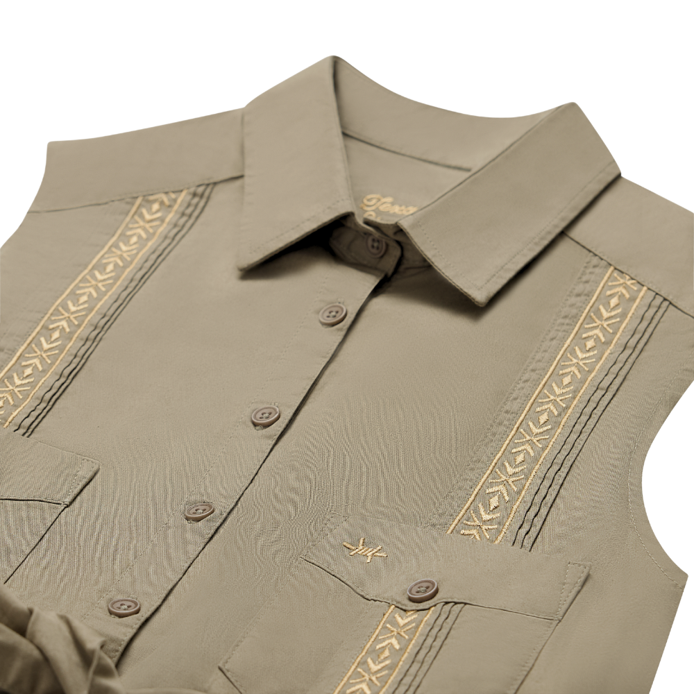 Tejas Guayabera Dress Midi Length - Agave Oro