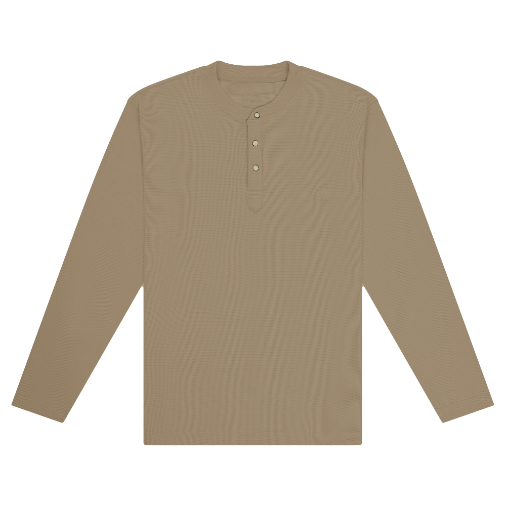 Standard Waffle Henley - Pecan Brown