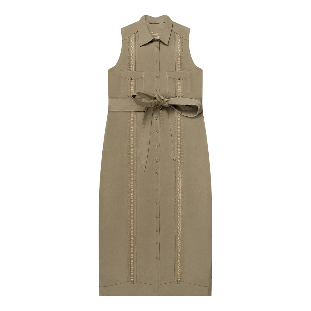 Tejas Guayabera Dress Midi Length - Agave Oro