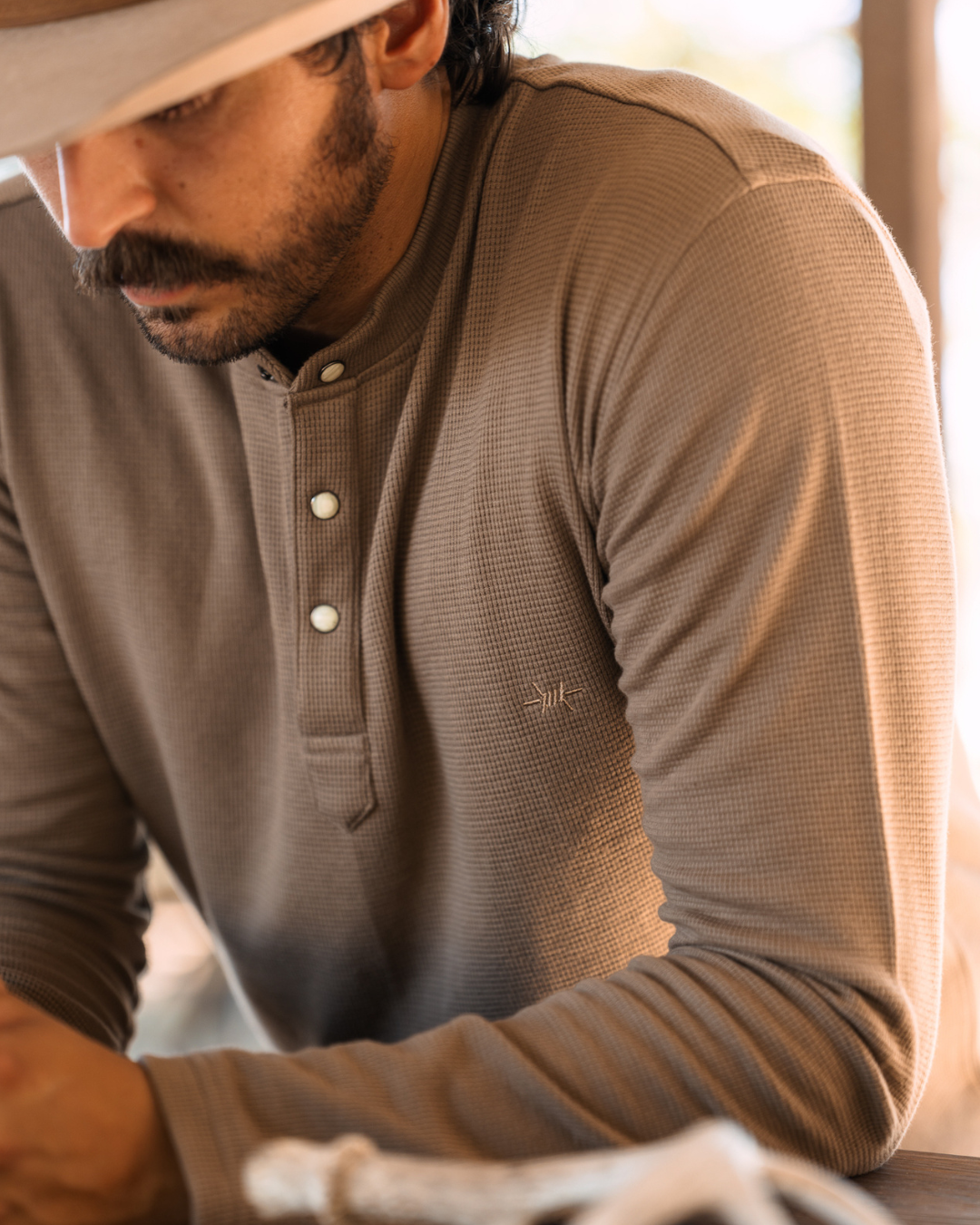 Standard Waffle Henley - Pecan Brown