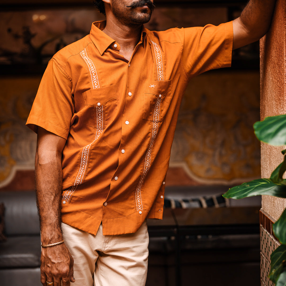 Tejas Guayabera - Burnt Orange