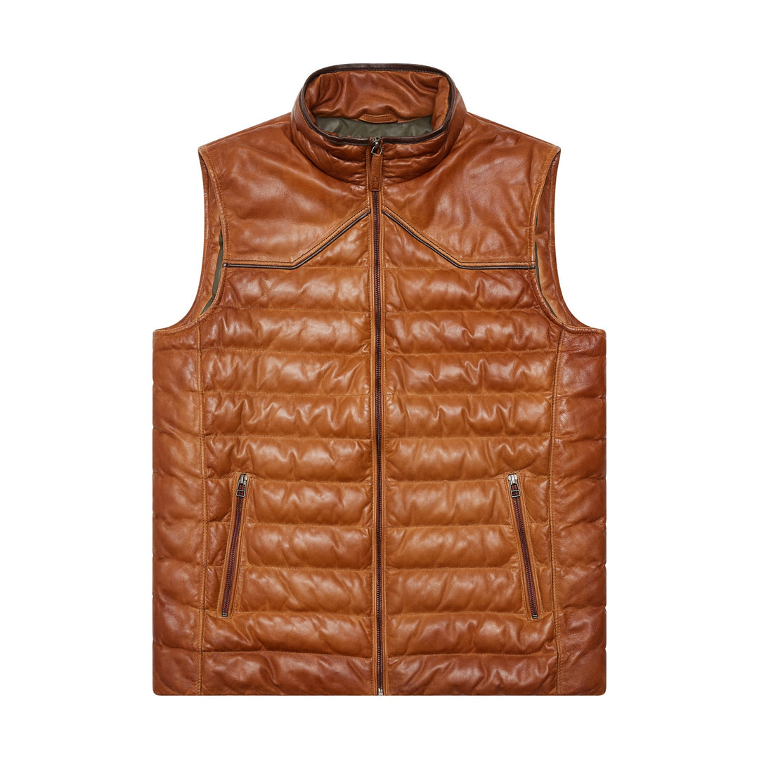 Maverick Leather Vest - Cognac
