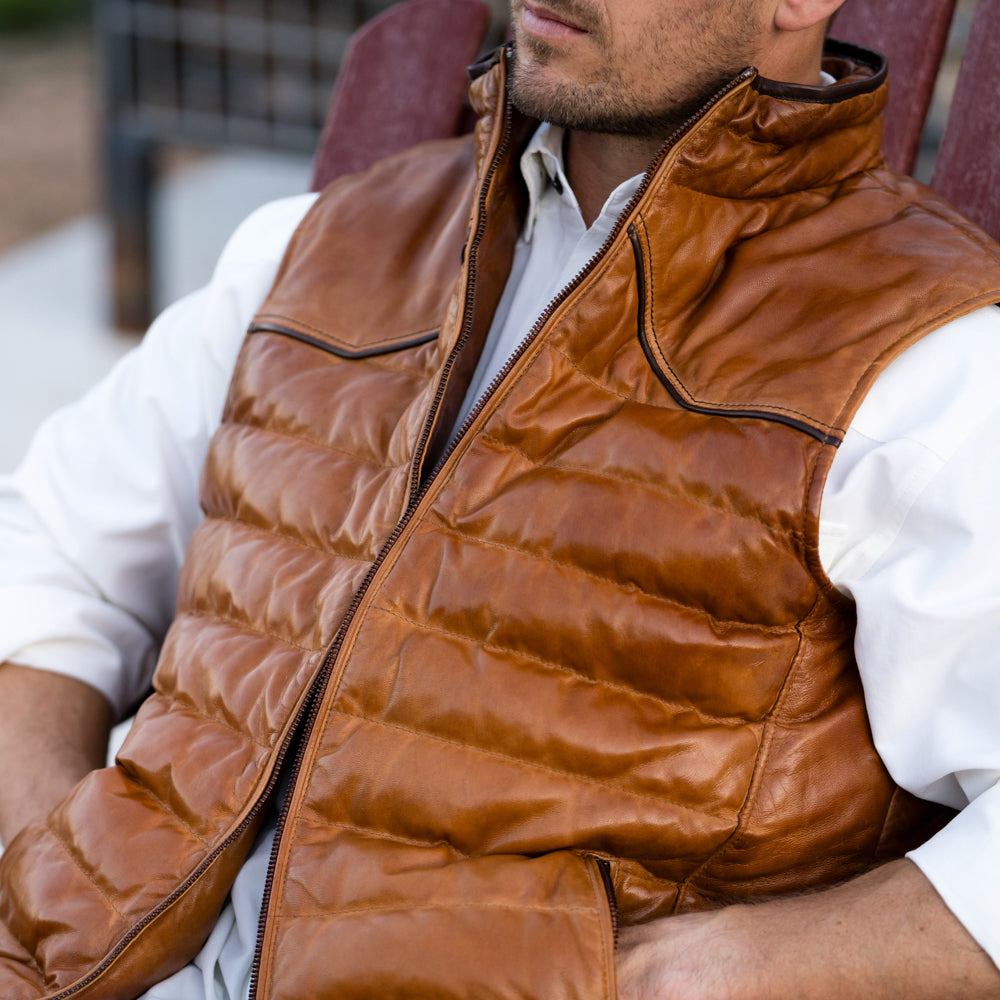 Maverick Leather Vest - Cognac