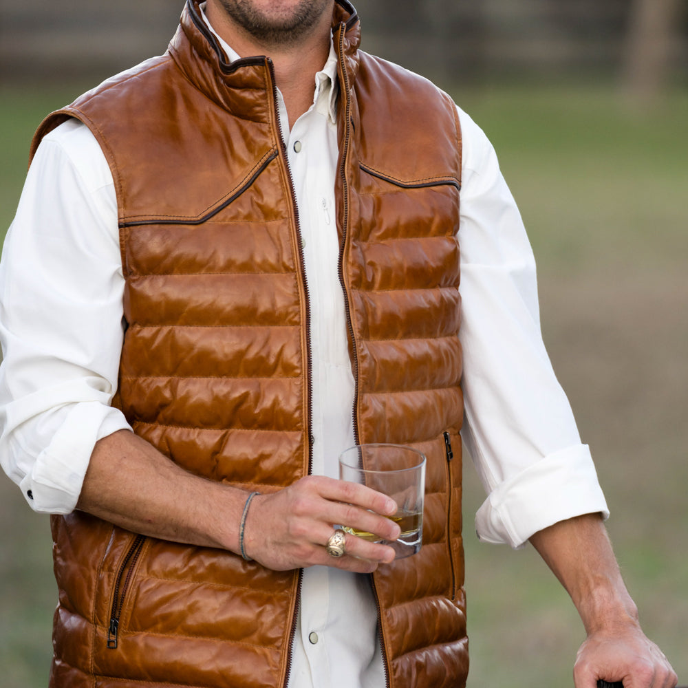 Maverick Leather Vest - Cognac
