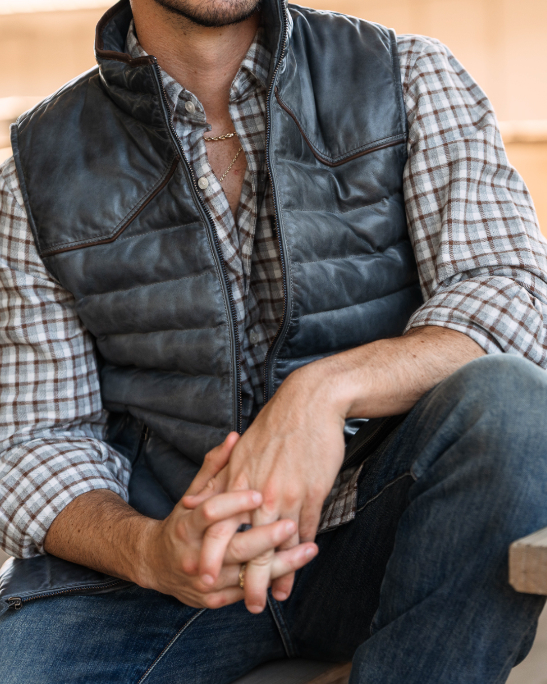 Maverick Leather Vest - Slate