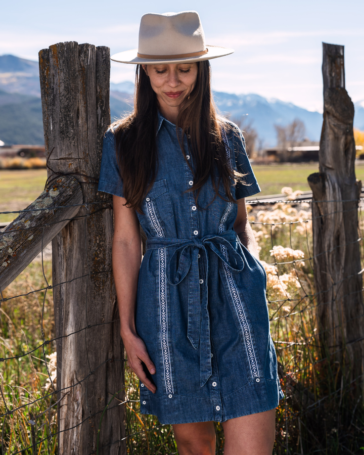 Tejas Guayabera Dress - Chambray