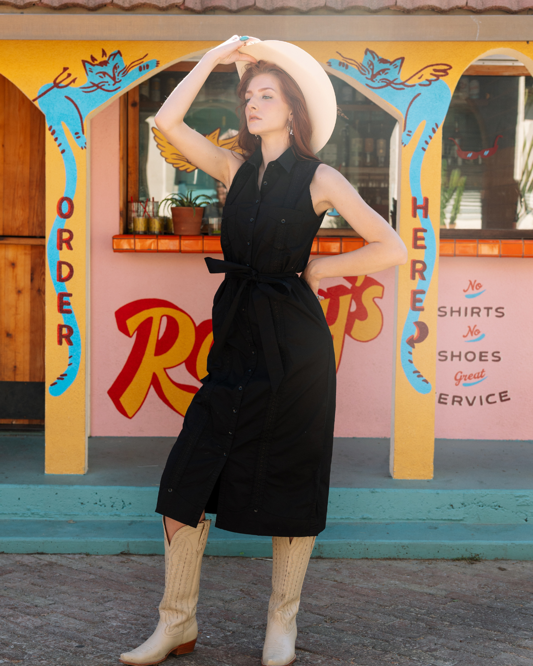 Tejas Guayabera Dress Midi Length - Diablo