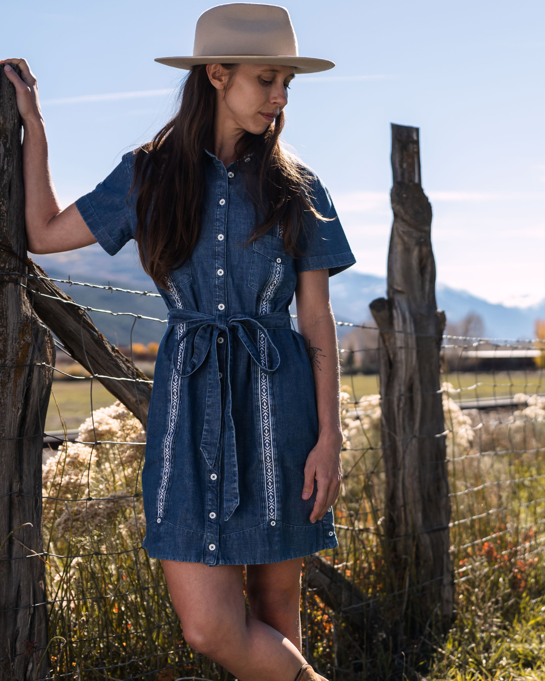 Tejas Guayabera Dress - Chambray