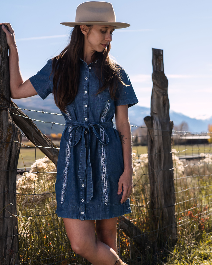 Tejas Guayabera Dress - Chambray