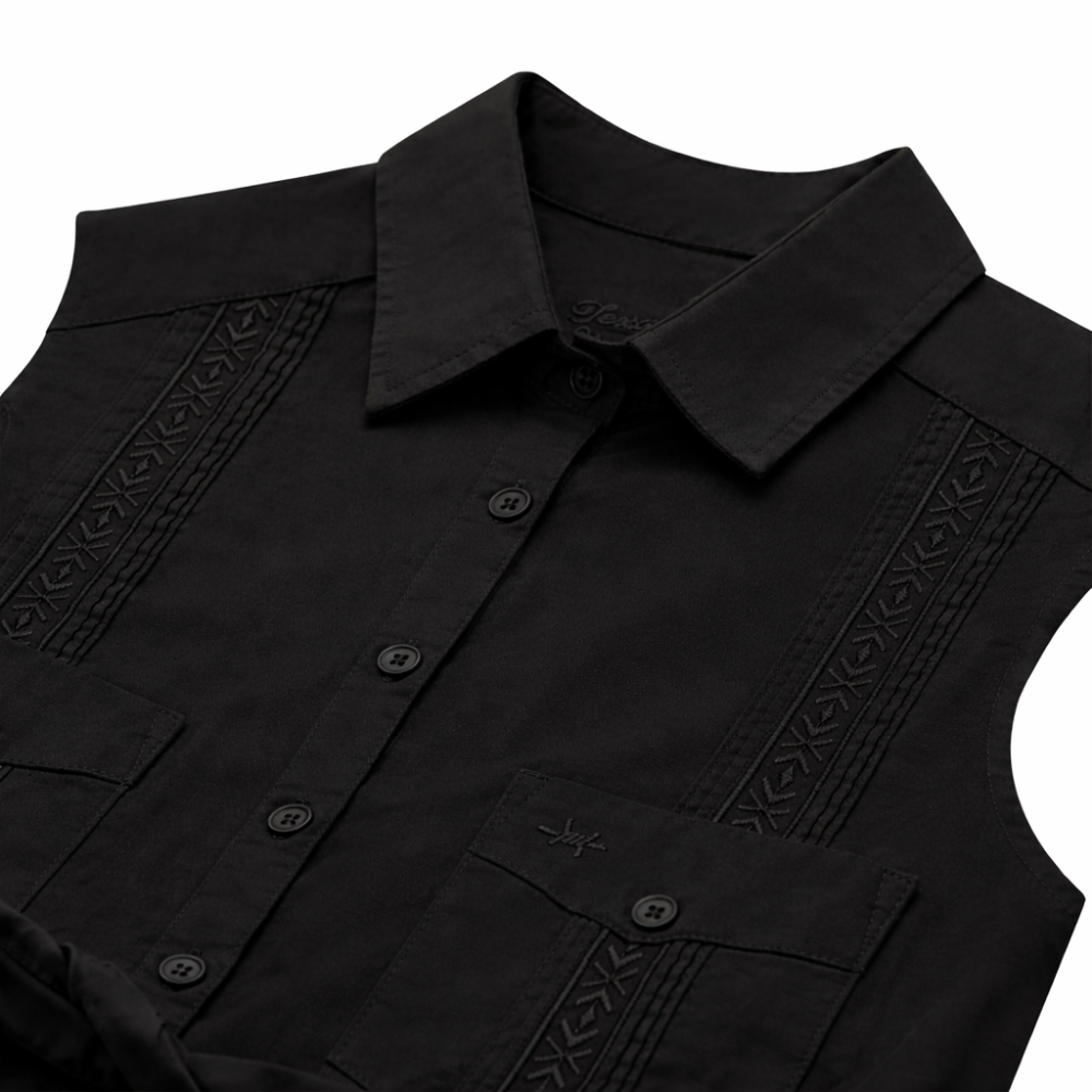 Tejas Guayabera Dress Midi Length - Diablo