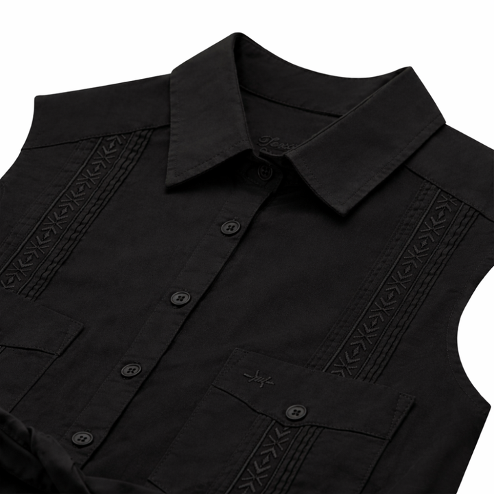 Tejas Guayabera Dress Midi Length - Diablo
