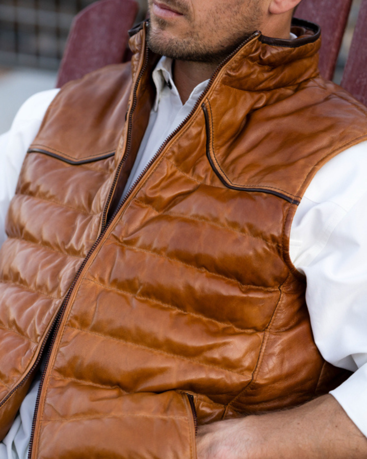 Maverick Leather Vest - Cognac