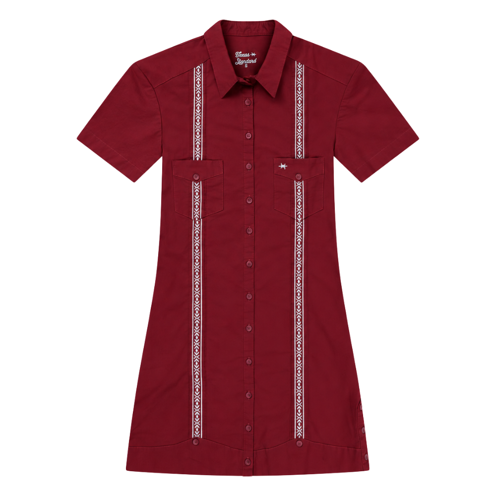 Tejas Guayabera Dress - Maroon