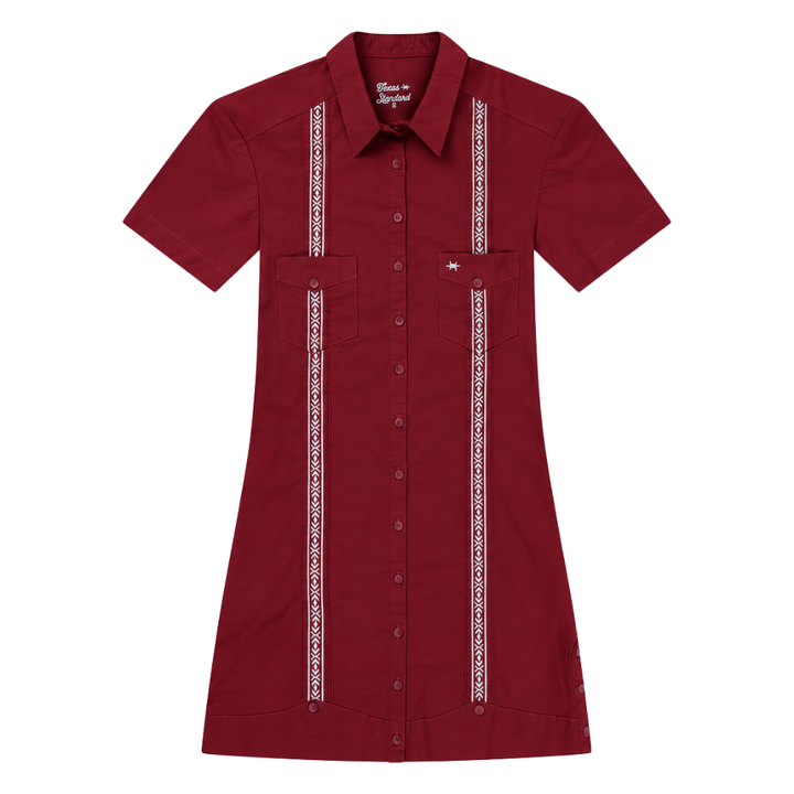 Tejas Guayabera Dress - Maroon