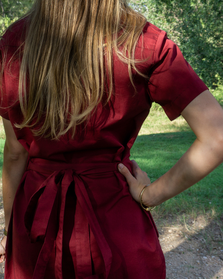 Tejas Guayabera Dress - Maroon