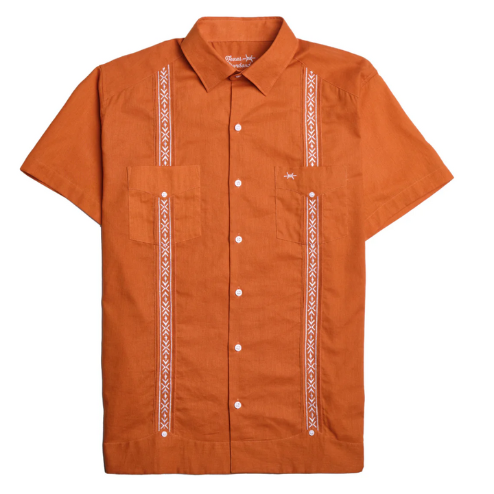 Tejas Guayabera - Solid Burnt Orange