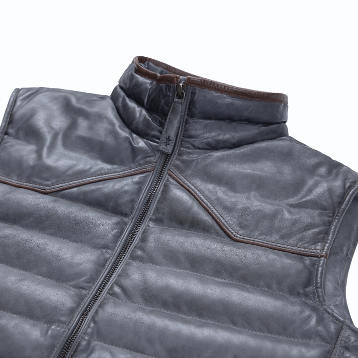Maverick Leather Vest - Slate