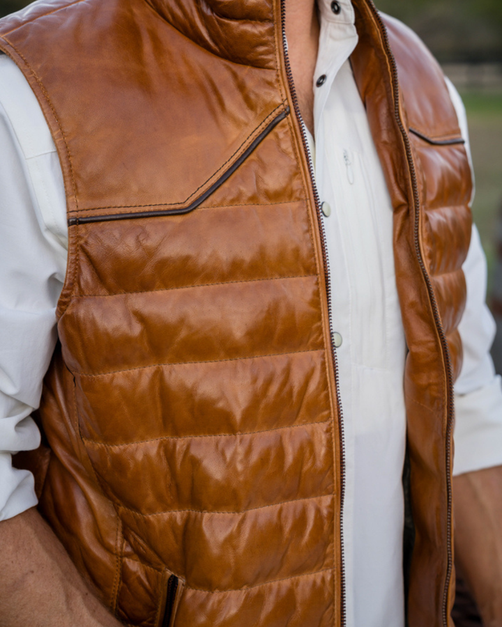 Maverick Leather Vest - Cognac
