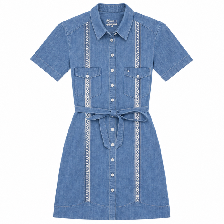 Tejas Guayabera Dress - Chambray