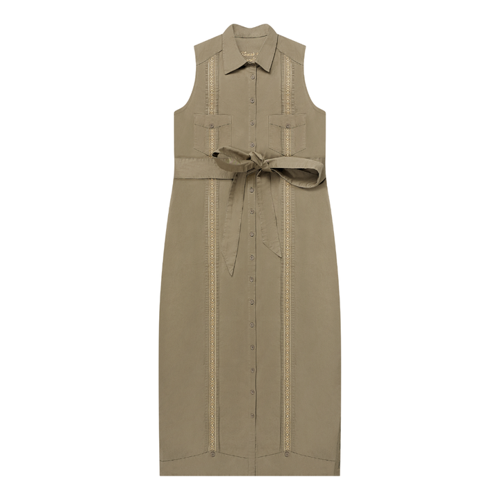 Tejas Guayabera Dress Midi Length - Agave Oro