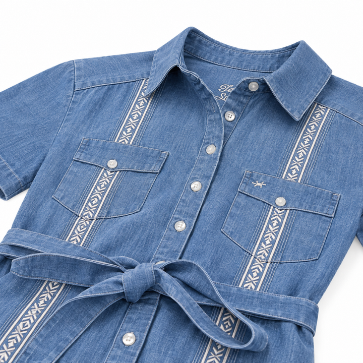 Tejas Guayabera Dress - Chambray