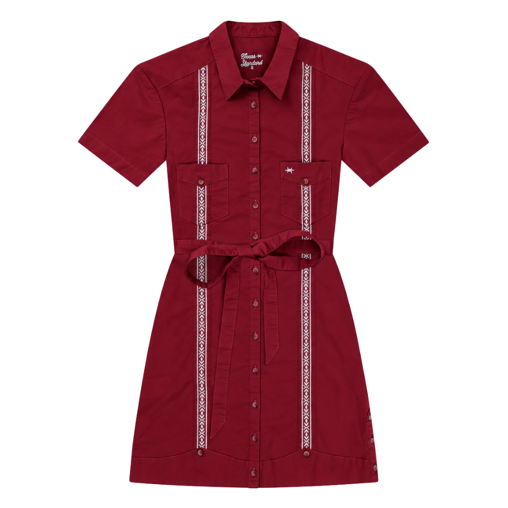 Tejas Guayabera Dress - Maroon