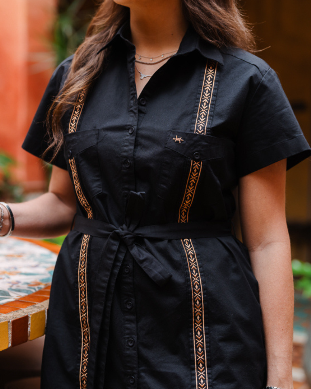 Tejas Guayabera Dress - Diablo Oro