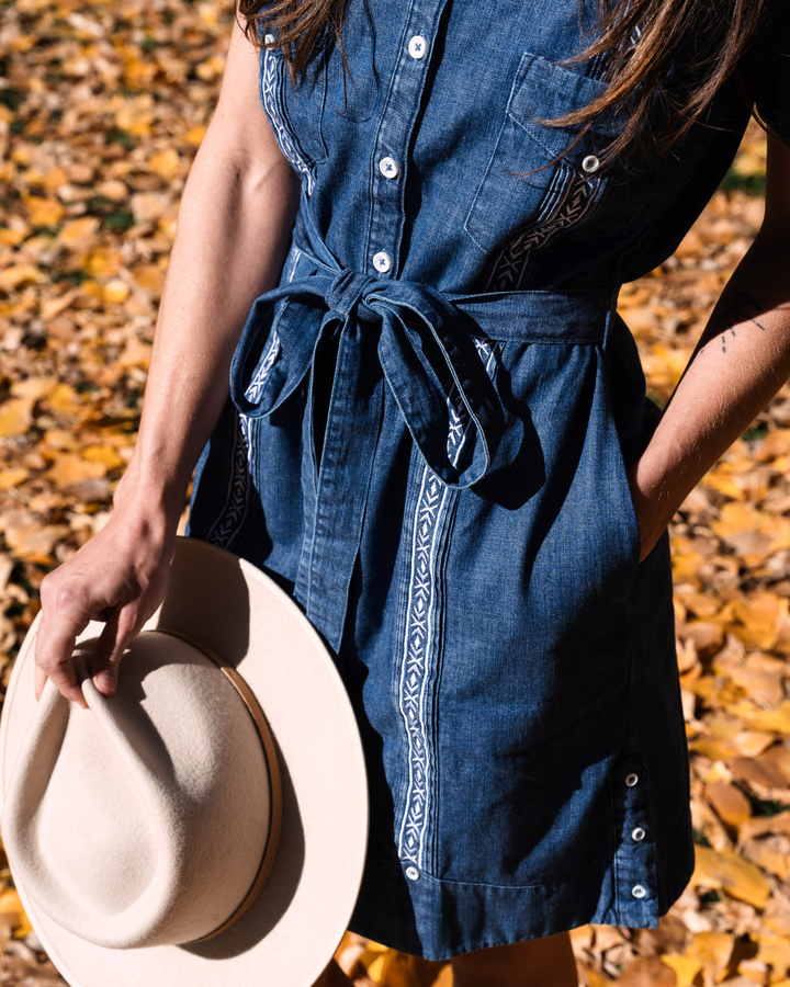 Tejas Guayabera Dress - Chambray