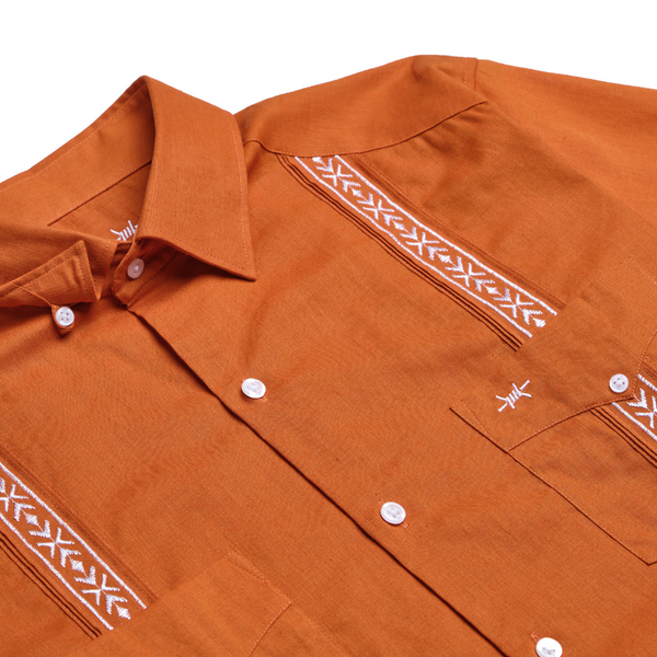 Tejas Guayabera - Solid Burnt Orange