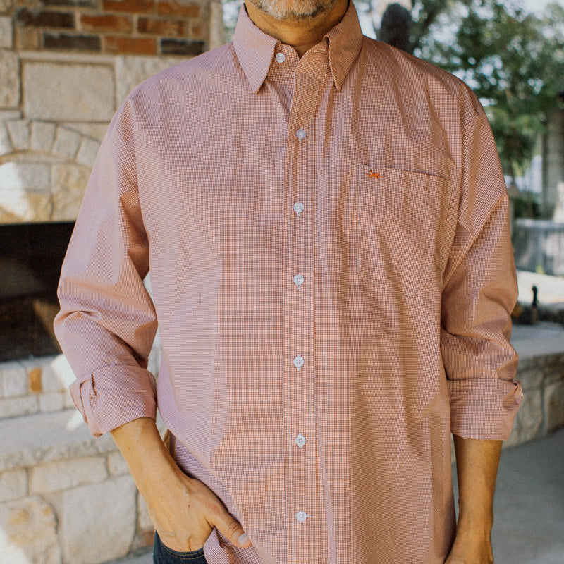 Gameday Sport Shirt - Burnt Orange Microcheck - Texas Standard