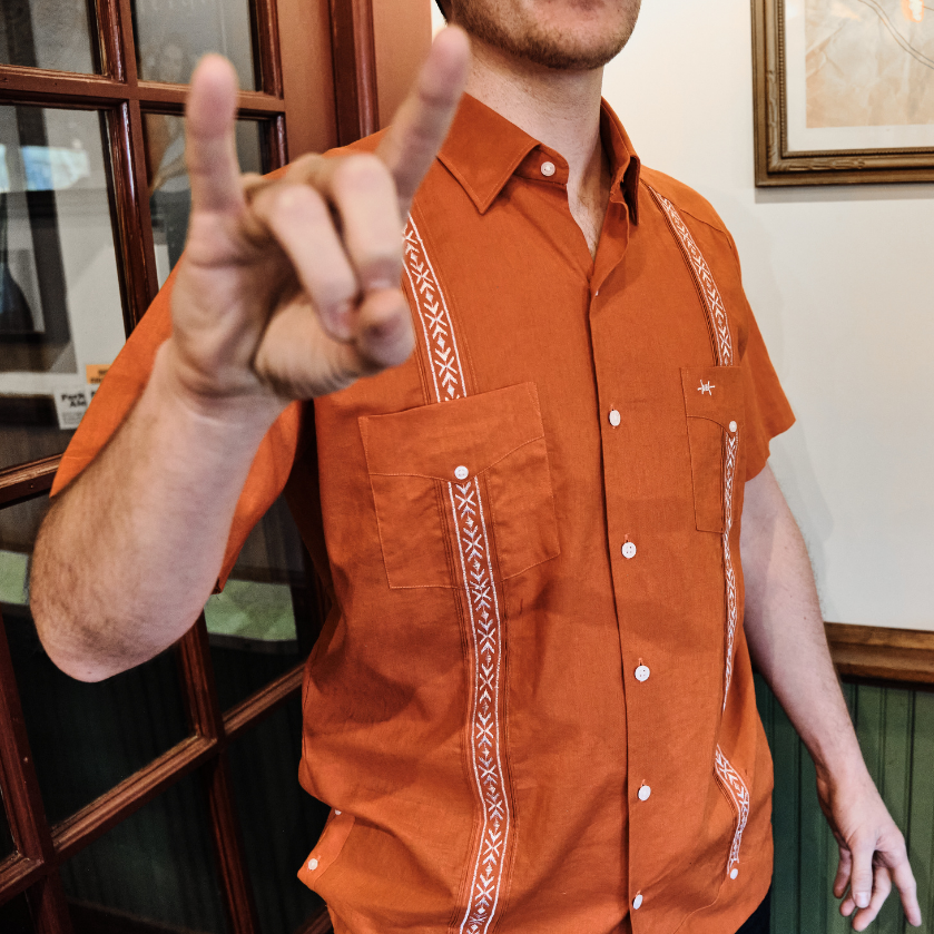 Tejas Guayabera - Solid Burnt Orange