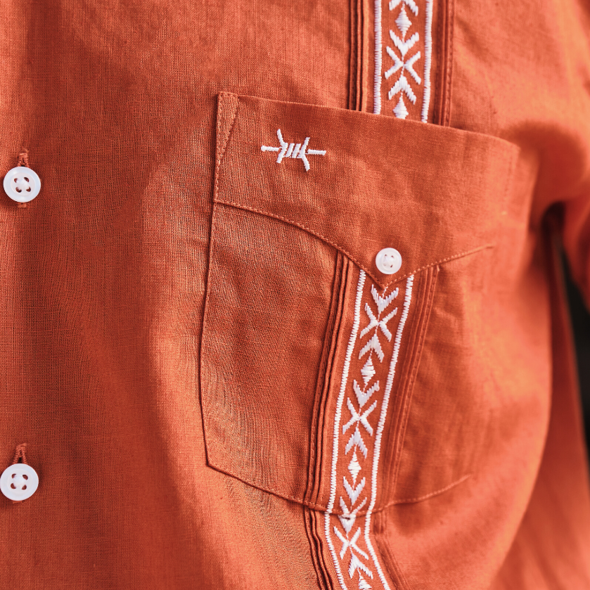 Tejas Guayabera - Solid Burnt Orange